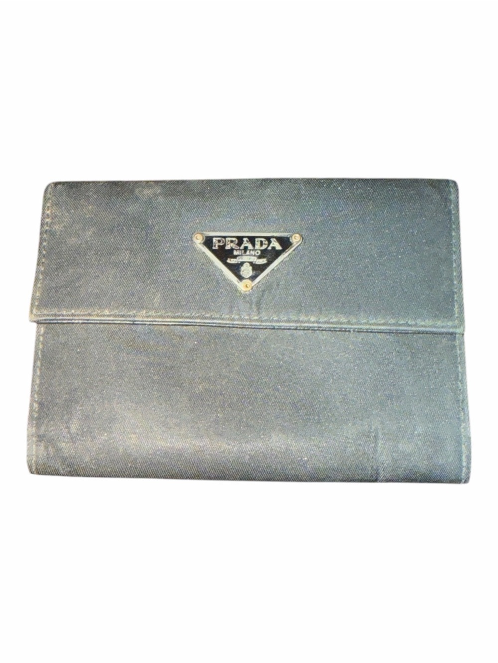 PRADA Vintage Black Tessuto Nylon Triangle Logo Compact Bifold Wallet